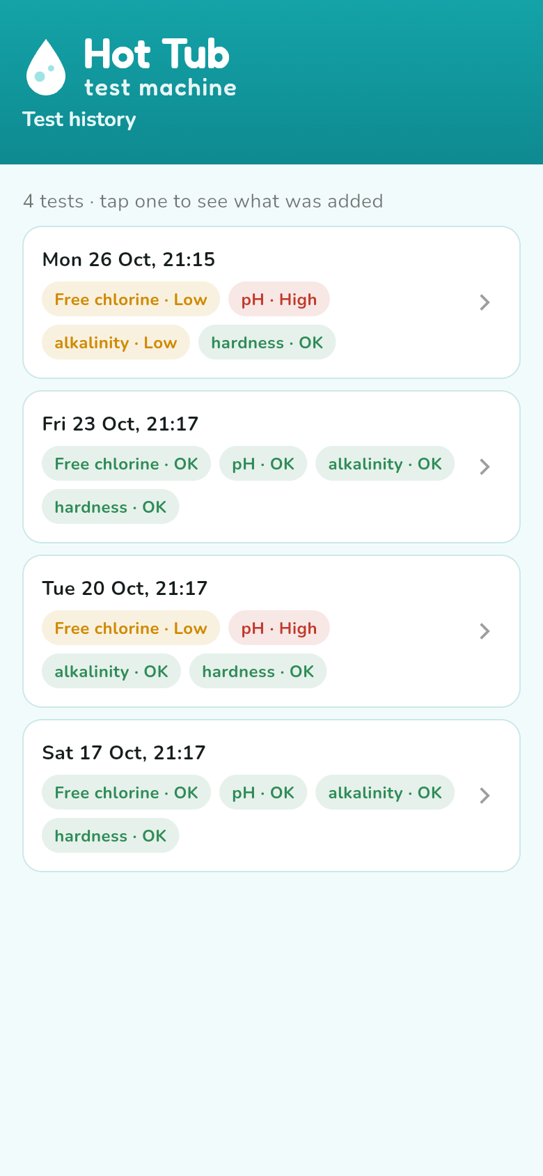 Test history screen